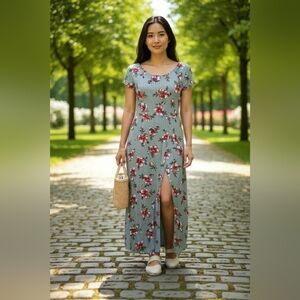 Miami Olive Green Floral Maxi Dress